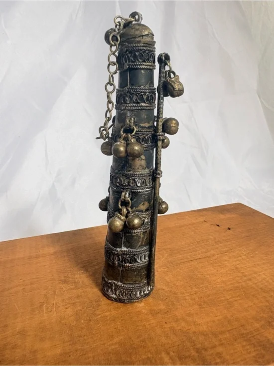 Antique Bedouin Brass Kohl Makeup Container With Needle Applicator