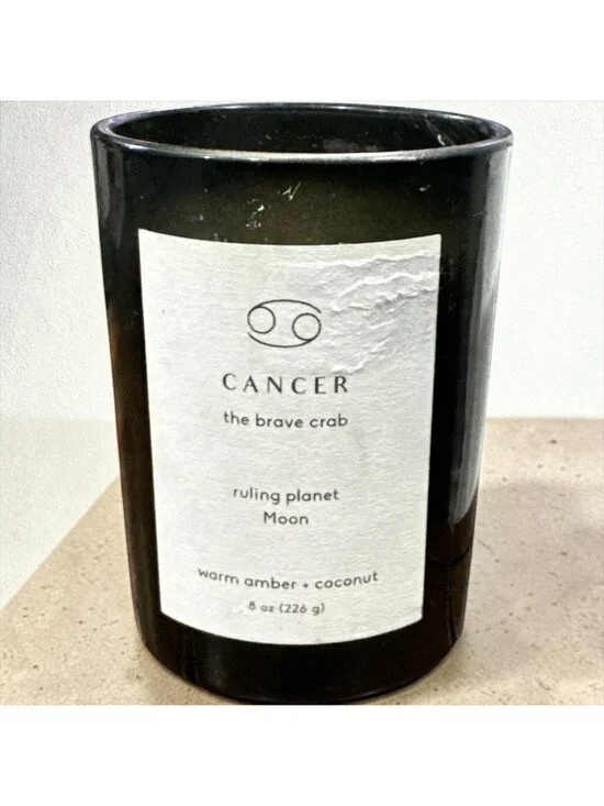 Cancer Zodiac Candle Warm Amber & Coconut Scent - 8 Oz Glass Jar Ruling Planet M