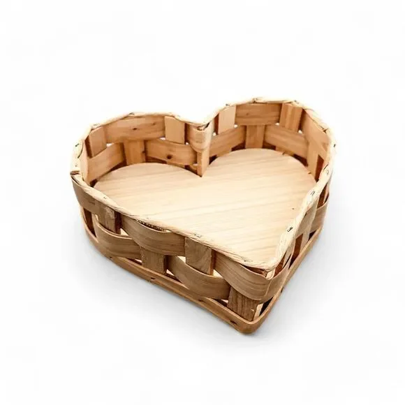 Brand New Rustic Handcrafted Wooden Heart Basket
