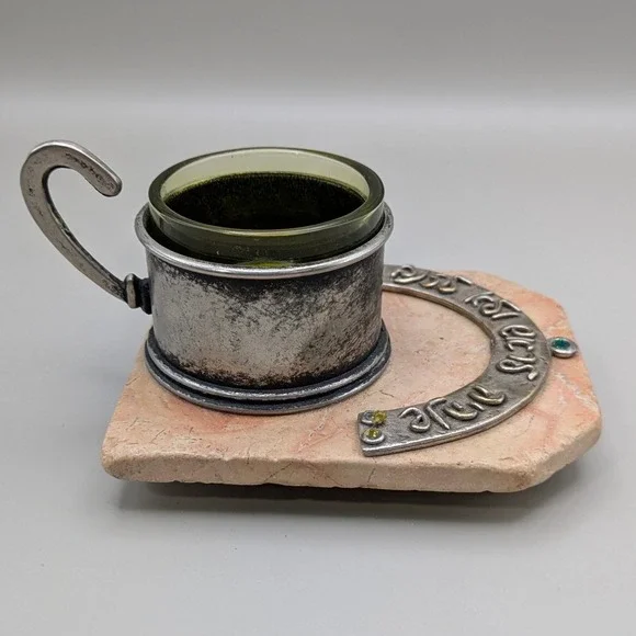 Koresh Israel Jerusalem‎ Stone Glass Metal Handmade Hebrew Candle Holder