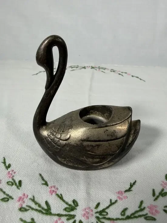 Vintage Silver Plated Swan Candle Holder, 1980s 1990s Swan Taper Candlestick