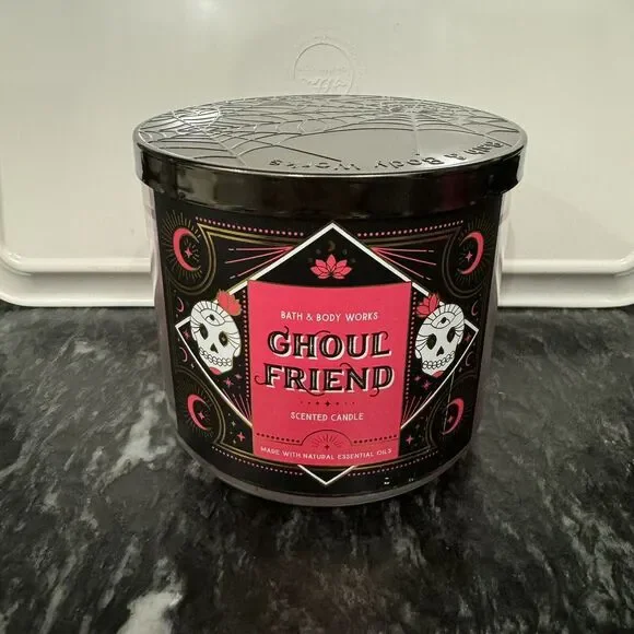 NEW Bath & Body Works Halloween Gouhl Friend 3 Wick Candle Skull Spider Web
