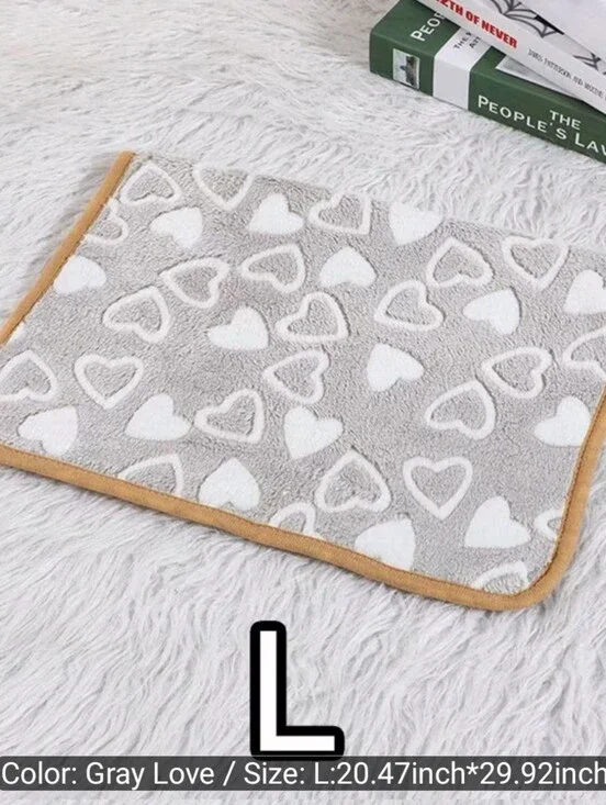Gray Love Plush Pet Blanket Gray with White Heart Print, Size L
