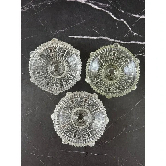 VTG Set of 3 Anchor Hocking Pressed Glass Stars and Bars Candlestick Holders