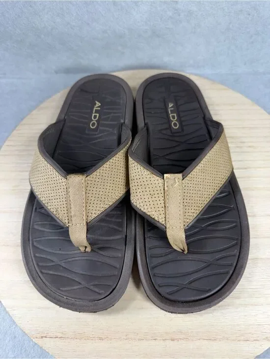 Aldo Mens Tan Woven Strap Thong Sandals Flip Flops Brown Size 9