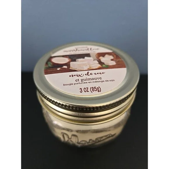 Coconut‎ Marshmallow Scented Mason Jar Glass Soy Candle w/ Lid 3 oz