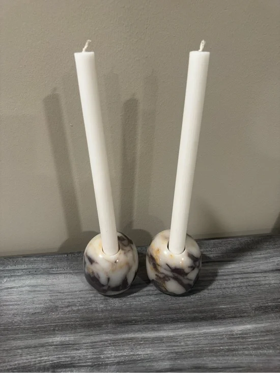 Set of 2 calcutta marble candle holder