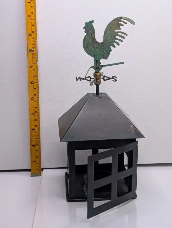 Rooster Weathervane Metal Tea Light Candle Holder Lantern Farmhouse 9.5