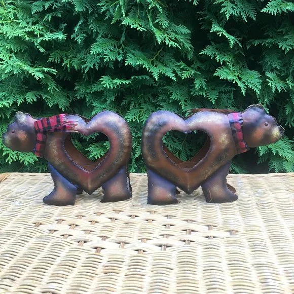 Cute Metal Bear Candle Holders, set of 2