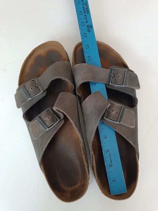Birkenstock Men's Double Buckle Suede Slide Sandals in Gray Brown