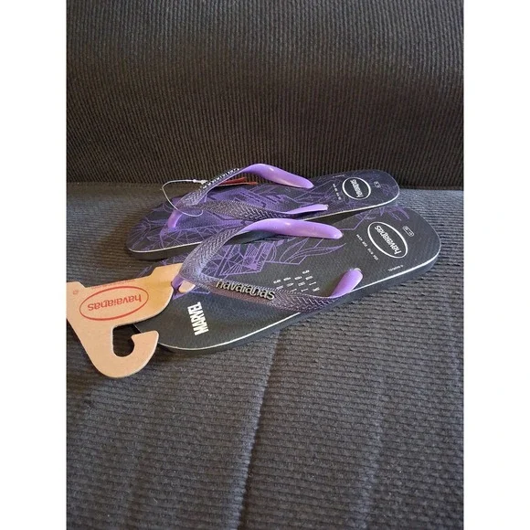 Havaianas Marvel Black Panther Flip Flops Mens 9/10 Purple Black Long Live‎ King