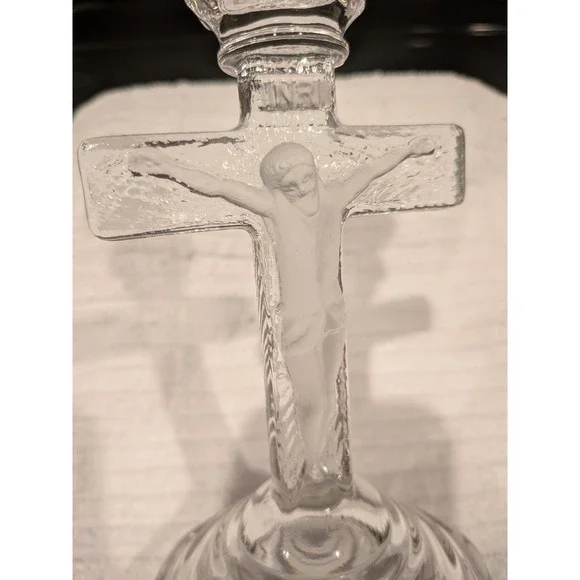Clear Glass Crucifix Candle Holder Frosted Jesus Figurine Religious Decor