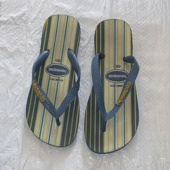 Havaianas Blue and Yellow Striped Flip-Flops