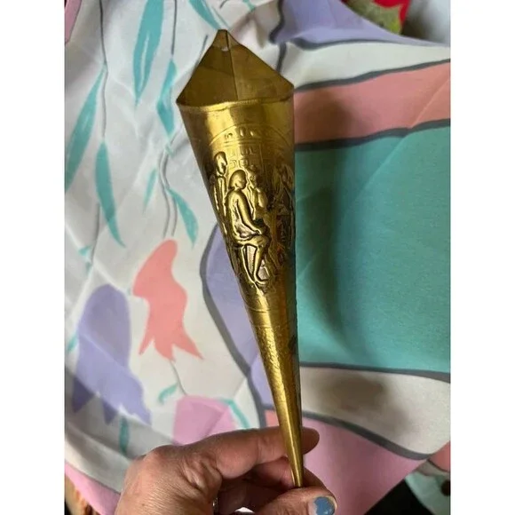 Vintage Brass Wall Pocket Cone Vase - 11