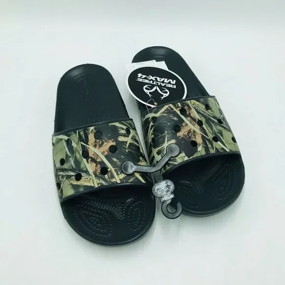 Crocs Men's 7 Women's 9 Classic Realtree Slides Black Camoflauge Camo NWT