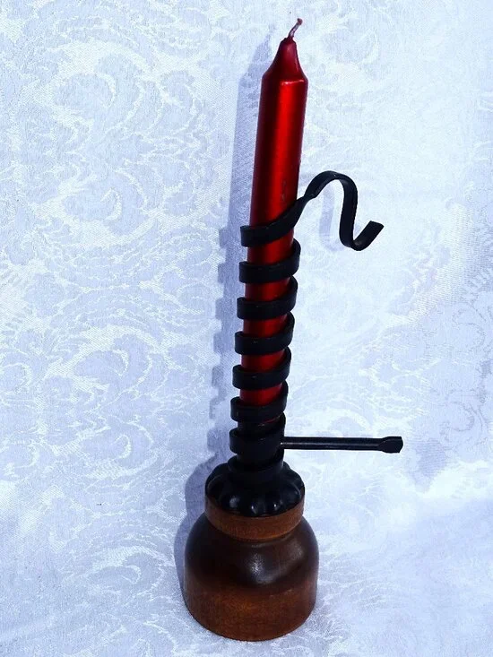 Vintage Brass and Wood Candle Holder
