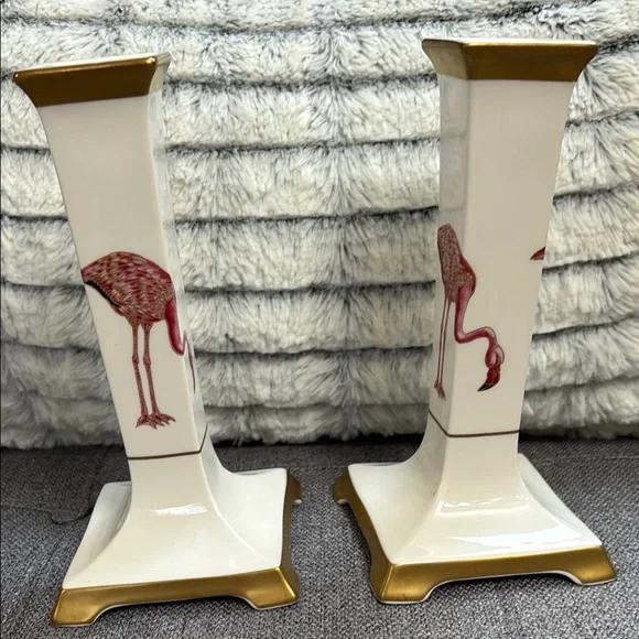 Willeroy‎ & Boch Chic Flamingo Candle Holders with Gold Trim