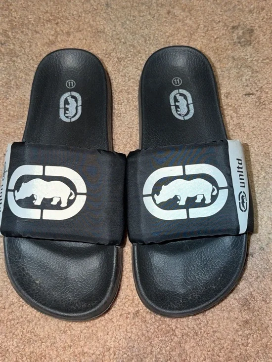 Ecko Unlimited Black Slide Sandals with White Rhino Logo