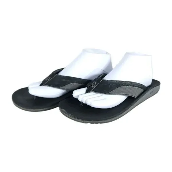Olukai Men's Ohana US9? Black Gray Slip On Flat Thong Sandals