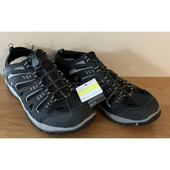 Men's 13M Eddie Bauer Black Eastport Sandals w/Bungee Cord Laces - New with Tag