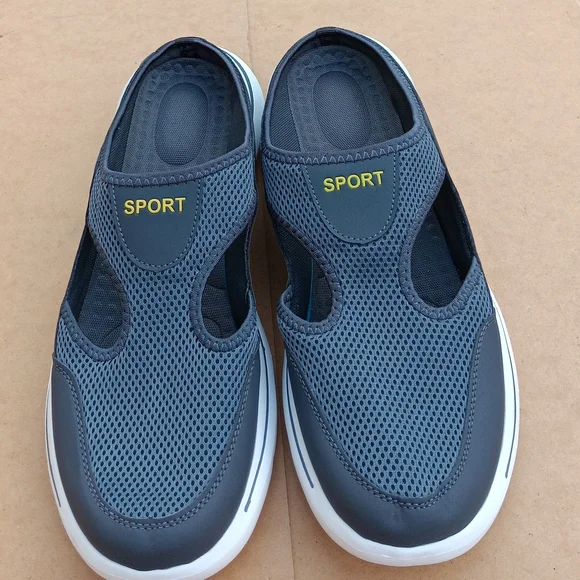 SPORT Men's Hollow Out Mesh  Gray Slip-On Sandals - 46