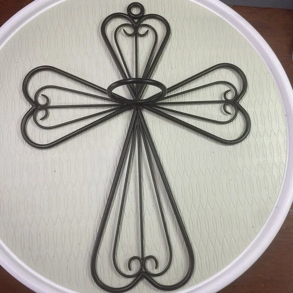 Vintage PartyLite wrought iron Candle Holder Black Metal Cross Sconce 15X 12