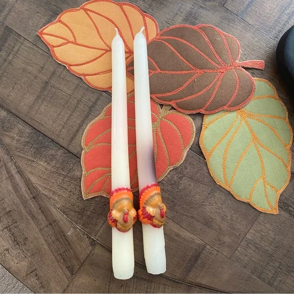 10” Thanksgiving Embossed Turkey Pair of Tapers Vintage 1990s