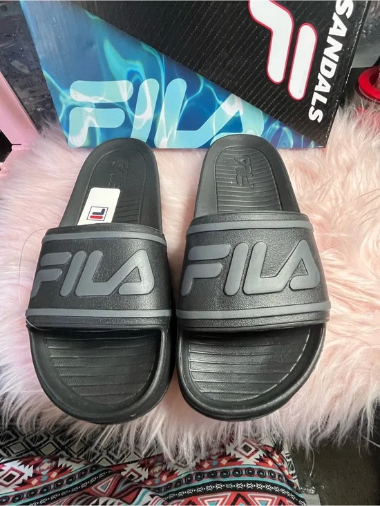 Fila Men’s Black Slide Sandals with Embossed Logo