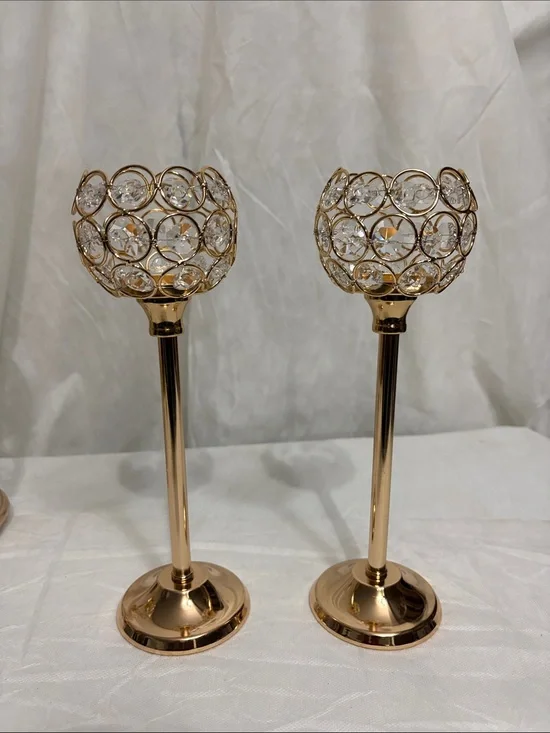 Rose Gold Crystal Tea Light Candle Holders Set NWOT