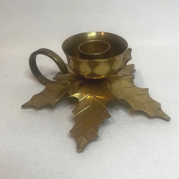 Solid Brass Leaf Leaves Taper Candle Holder Decor Vintage‎ Style Holiday Elegant