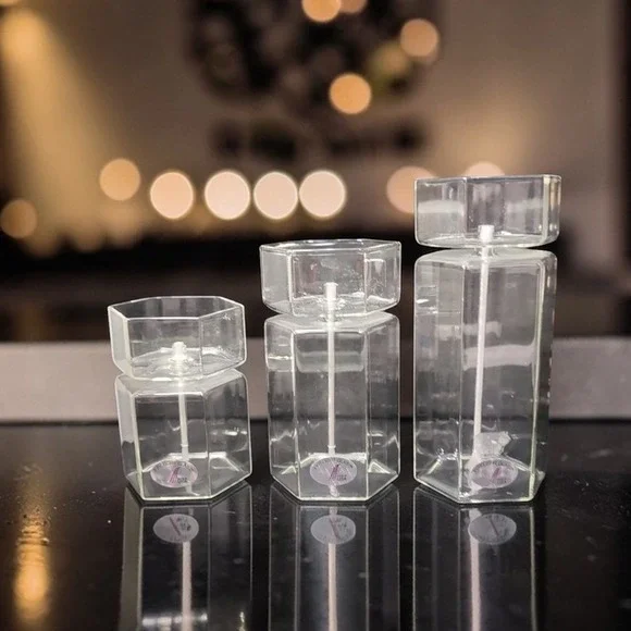 Firelight‎ Glass Hexagonal Pillar Candles, Decorative Oil Lamp, Minimalist Decor