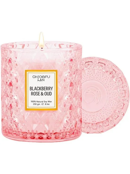 Rose & Oud Scented Candle - Long Burning 55 Hours, Natural Soy Wax, Perfect Gift