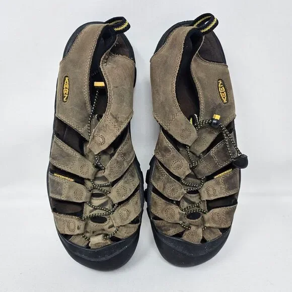 Keen Newport H2 Hiking Mens 10.5 Brown Gray Sandals‎ Waterproof Bungee Cord