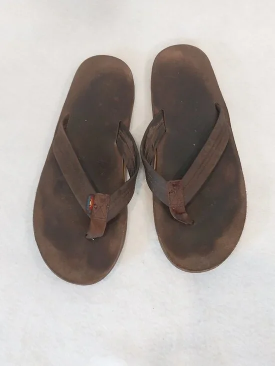 Rainbow Brown Leather Flip Flops Mens 13 Sandals Casual Comfort Slip On Shoes