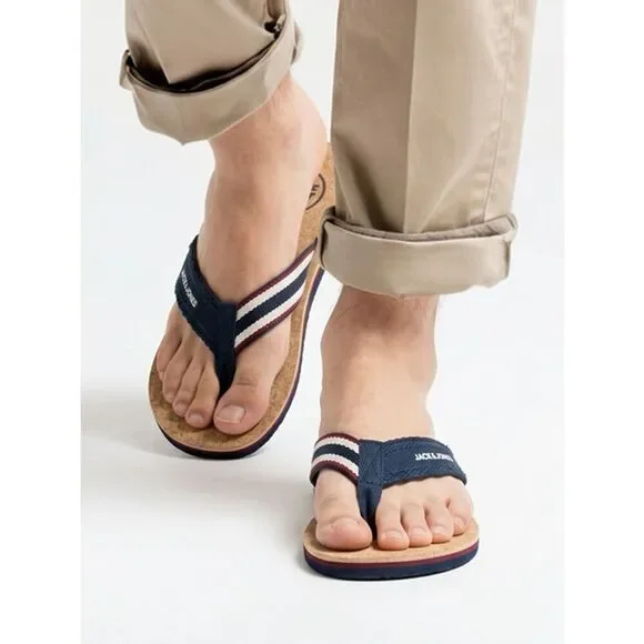 JACK & JONES | NEW Navy Blue, Red, White Ritchie Cork Sandals Flip Flops Men’s