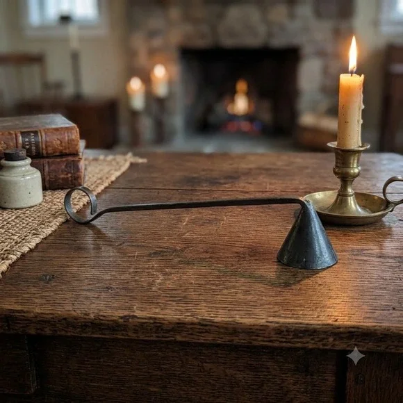 Vintage Metal Candle Snuffer Primitive Hand Forged Long Handle 8.5