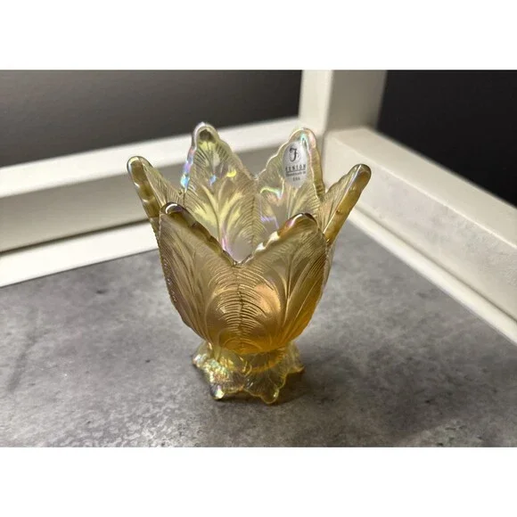 VTG Fenton Vintage Amber Iridescent Tulip Votive Candle Holder