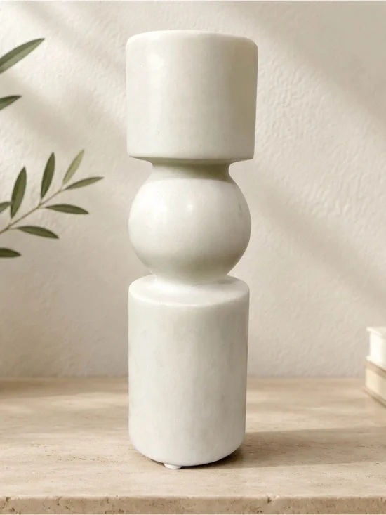 NEW Marble Tall Tealight White Candle Holder Home Decor Minimalist