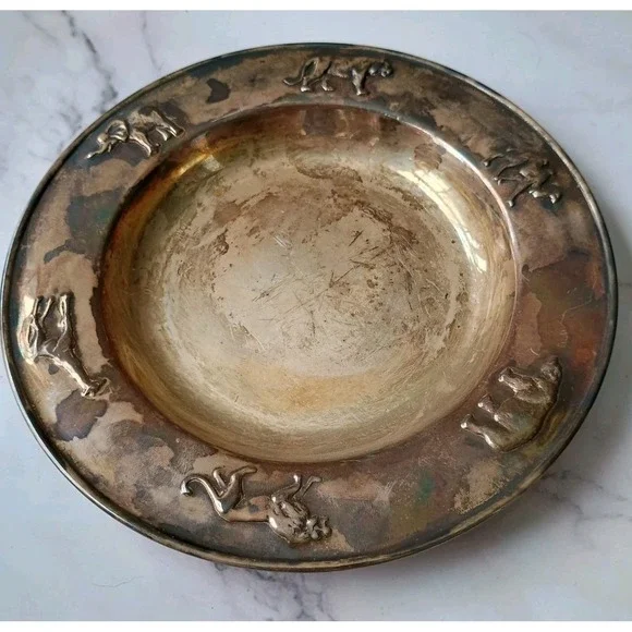 Baby‎ Feeding Bowl Animal Pattern Denmark Silver Plated