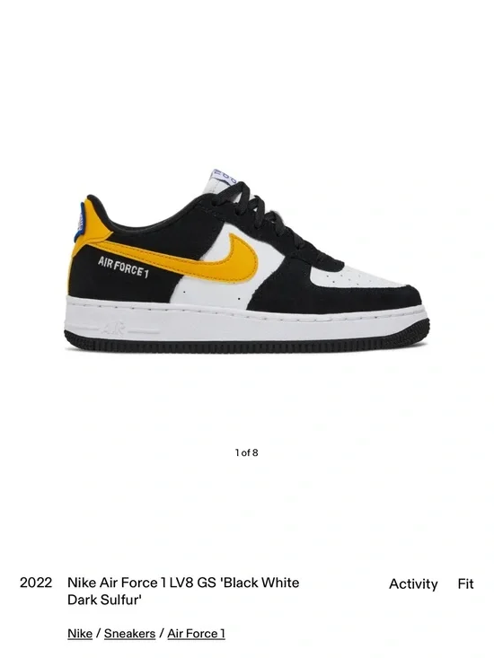 Nike Air Force 1 LV8 GS 'Black White Dark Sulfur' 6.5