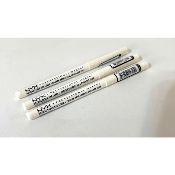 3x NYX Makeup Retractable Eye Liner Pencil Crayon in White FULL‎ SIZE 0.01 oz