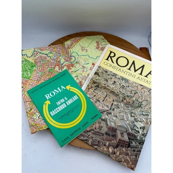 Vintage Lot of‎ Rome Italy Memorabilia Rome Guide Book Full Size Folding Map