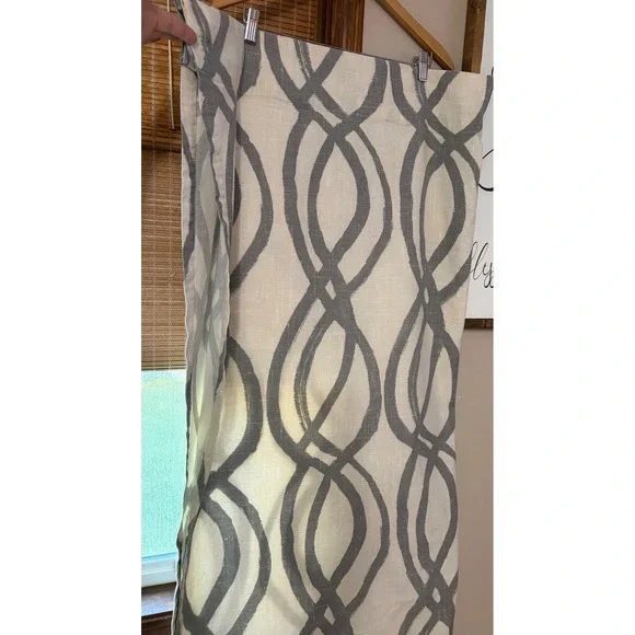 West Elm Gray White Geometric Cotton Curtain Panel (4)48 width Rod Pocket Modern