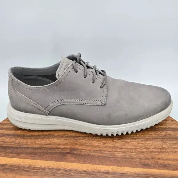 Cole Haan Shoes Mens 11 M Gray Leather Grand+ Plain Toe Lace Up Casual Oxfords