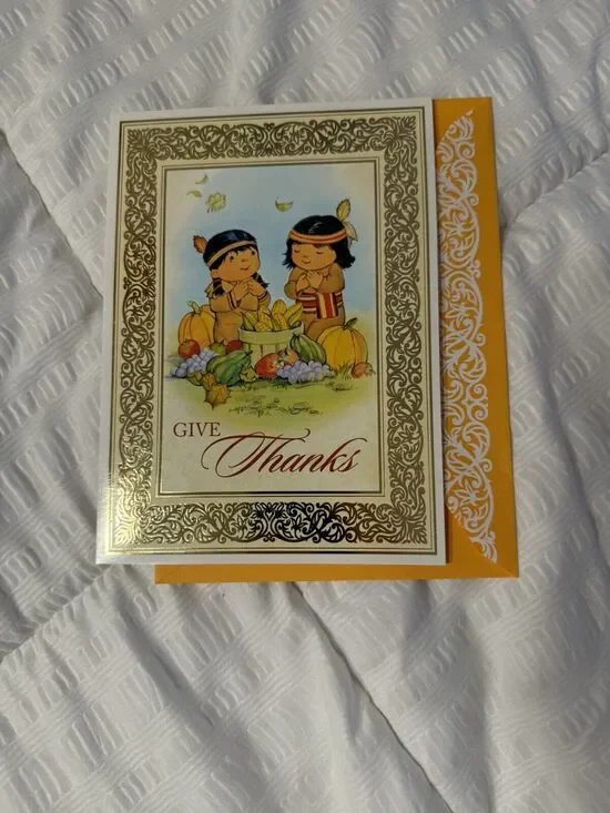 Happy Thanksgiving Card Greeting Give Thanks Native American Autumn Fall