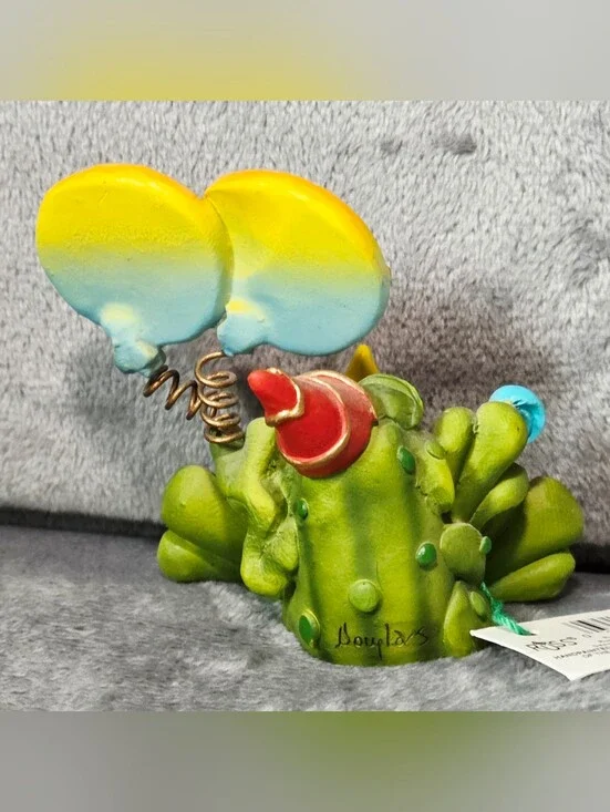 Russ Green Frog Birthday Figurine with Blue-Yellow Balloons