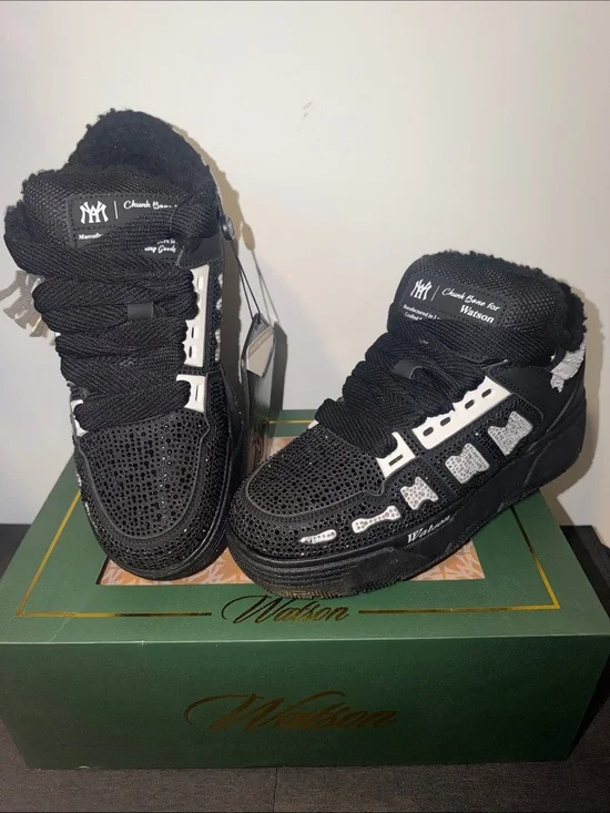 ⬛️💎👟💎⬛️ Watson Black/White Rhinestone Chunky Bones Sneakers