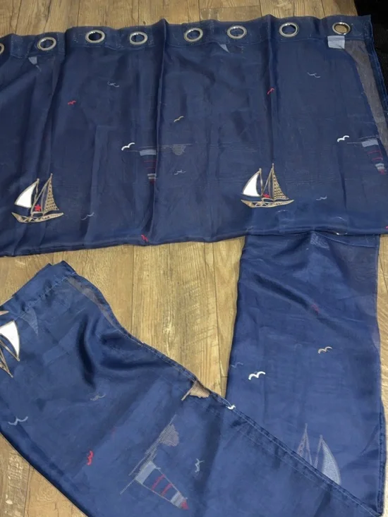 Navy Sailboat Sheer Grommet-Top Curtain Panel