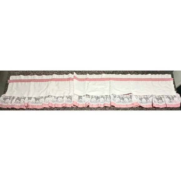Vintage Cottage Core‎ Window Valance White Pink Lace House Heart Motif 60x15.5