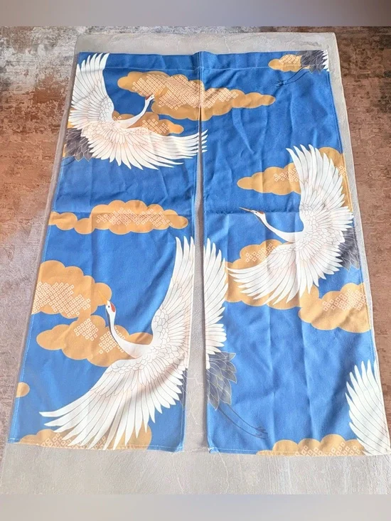 Japanese Noren Doorway Curtain Blue Flying Crane Bird Room Divider Tapestry NEW